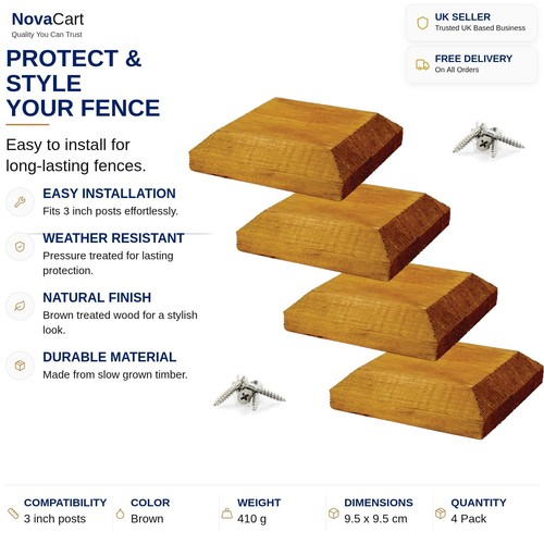 Wooden post tops 3x3 fence - wooden,