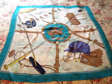 Vintage Mondi silk scarf, Polo with horses design , hand rolled edge