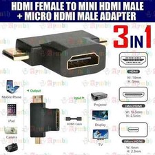 3 In 1 HDMI Adapter Converter Micro Mini Male To HDMI Female Hub Cable T UK