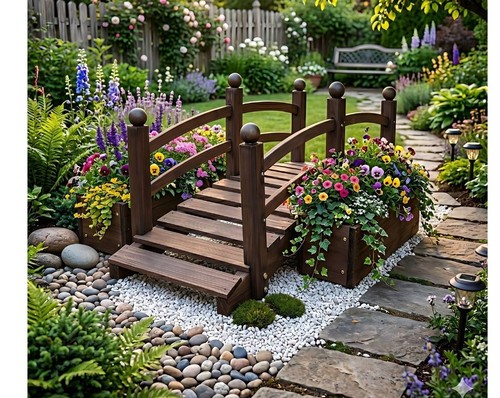 Wooden planter bridge flowers - wooden,