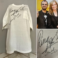RINGO STARR & BARBARA BACH Genuine Autograph Signed T-shirt BEATLES Charity Show