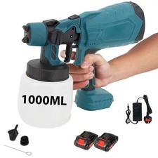 2 Battery Cordless Paint Sprayer Fence Wall Airless 21V HVLP Spray Gun 1000ML UK