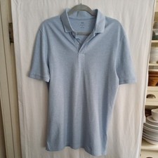 Men's M&S Light Blue Classic Shortsleeved Cotton Breathable Polo Shirt Size M