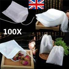 100X Reusable 100% Cotton Muslin Filter Bags Spices Herbs Tea Soup Drawstring UK