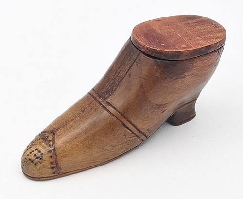 Antique treen carved shoe - carved,