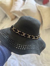Black Straw Effect Wide Brim