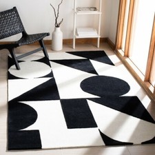 Dave Geometric Black & White Hand-Tufted 100% Wool Soft Area Rug Carpet