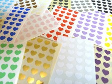 96 Small 10x8mm Heart Stickers, Self-Adhesive Coloured Hearts, Labels for Craft