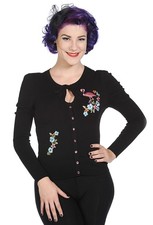 Black Vintage 50s Rockabilly Pinup Retro Floral Flamingo Cardigan BANNED Apparel