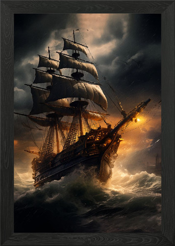 Ship stormy sea framed wall - ship,