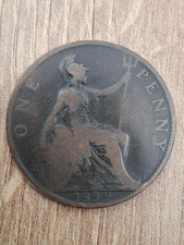 1899 PENNY - ONE PENNY COIN - VEILED HEAD - BRONZE COIN - QUEEN VICTORIA