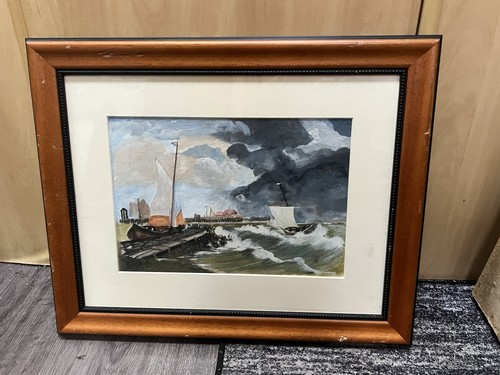 Framed signed original harbour - signed,
