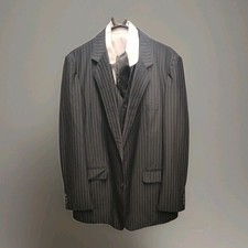 Mens Navy 3 pce Pinstripe Suit Waistcoat Gangster Halloween Size L Fancy Dress 