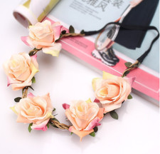Women's Rose Flower Crown Headband Hair Wreath Garland Ribbon Wedding Beach UK
