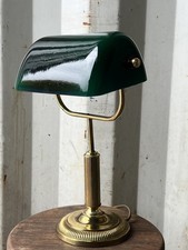 Art Deco Style Brass Bankers Lamp – Green Glass Shade Table Desk Light Vintage