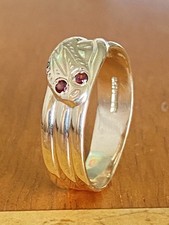 Gents 9ct Gold & Garnet Coiled Snake Ring ~  Size Z4 ~ Birmingham 1971 ~Fab!!
