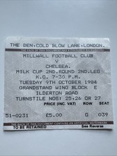 Very Rare Ticket: Millwall v Chelsea Milk Cup Played At The Den 9th October 1984