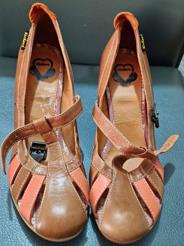 Kickers brown pink leather - kickers, brown/pink