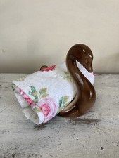 Vintage Ceramic Swam Towel Holder Brown Floral Made in Italy Guest Bathroom