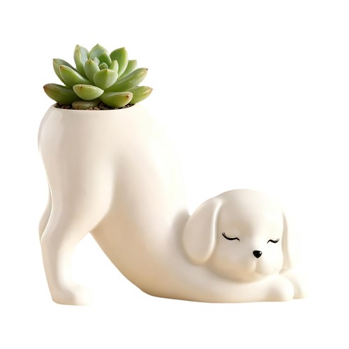 Mini ceramic dog - ceramic, white