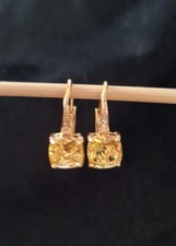 Yellow 4 Claw Cubic Zirconia Lever Back Gold Tone Earring