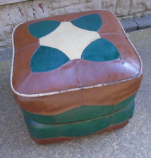 Vintage Hanley Leather Pouffe Cube Footstool Please Read Description 60s 70s