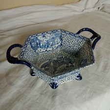 Antique William Adams 1780 Chinese Bird Pattern Ceramic bowl handles blue white 