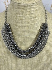 Statement Chunky Silver Tone Chain & Glass Bead Layered Drape Necklace 1300