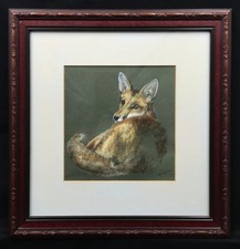 20th Century British School Portrait Study Of Recumbent Foxl In Pastels. Signed.
