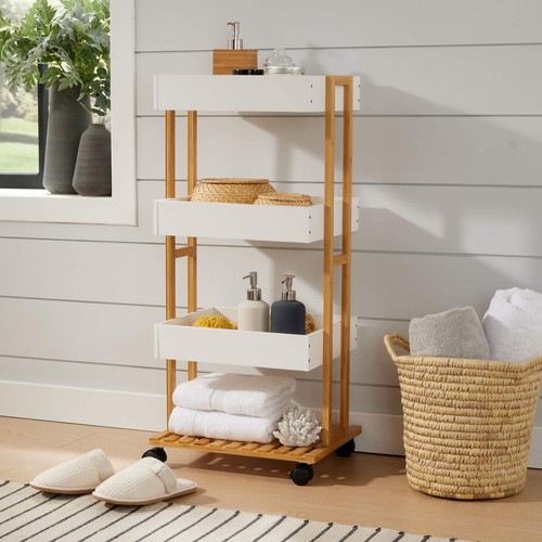 Bamboo storage trolley white - trolley,
