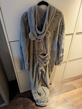 Grey Ladies Soft warm Fleece Hooded Drop Crotch Jumpsuit PJs  Size L/XL New
