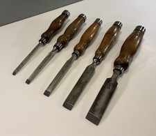 5 VINTAGE MORTICE WOOD CHISELS