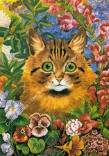 LOUIS WAIN - FLORAL CAT. A MODERN REPRINT OF A COLOUR CAT PRINT BY THE FOREMOST