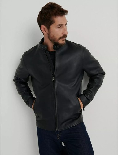 Black leather jacket for men - black, men's