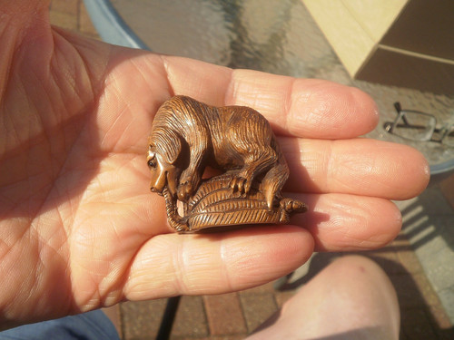 Hand carved wood netsuke - carved,