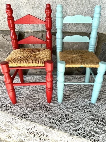 Two small wooden toy chairs - small,