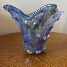 Murano Blues Art Glass Vase Mid Century Made In Italy Original Label Vintage