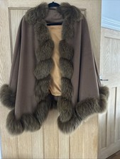Hazelnut  Cashmere cape with Fox Fur trim 