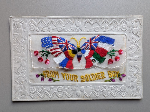 Old silk postcard ww1 flag - postcard,