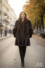 Ladies Vintage Dark Mahogany Mink Fur Stroller Coat Large