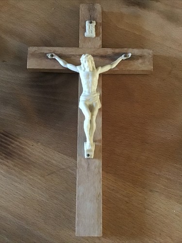 Vintage wood wall crucifix - vintage,