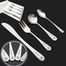 Personalised Kids Cutlery Set Stainless Steel for Birthday Christening Xmas Gift
