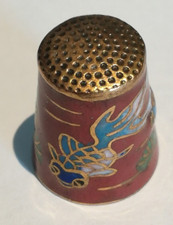 Lovely Vintage Metal Thimble Collectible 1990 Faux Cloisonne Fancy Goldfish Rare