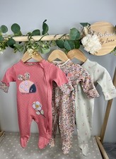 NEXT Baby Girls Preloved Set Of 3 Cute Ladybird Zip Up Sleepsuits Upto 1 Month