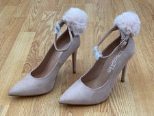 Truffle Womens UK 5 EU 38 Beige Faux Suede High Heel Stiletto Pom Pom Shoes