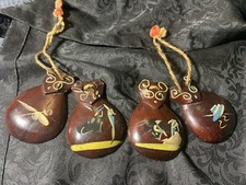 Two pairs of Vintage Spanish Wooden Castanets hand-painted bullfighting Matador