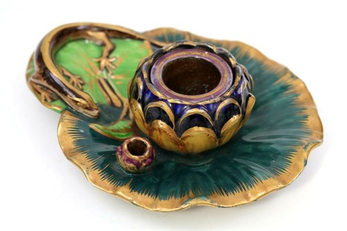 Antique majolica inkwell - antique,