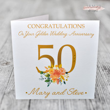 Personalised Golden 50th Wedding Anniversary Card