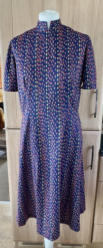 Navy fit flare dress with - &,