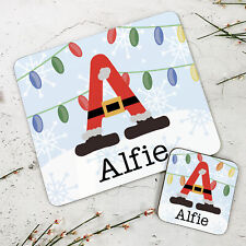 Personalised Kids New Santabet Wooden Glossy Placemat and Coaster Set